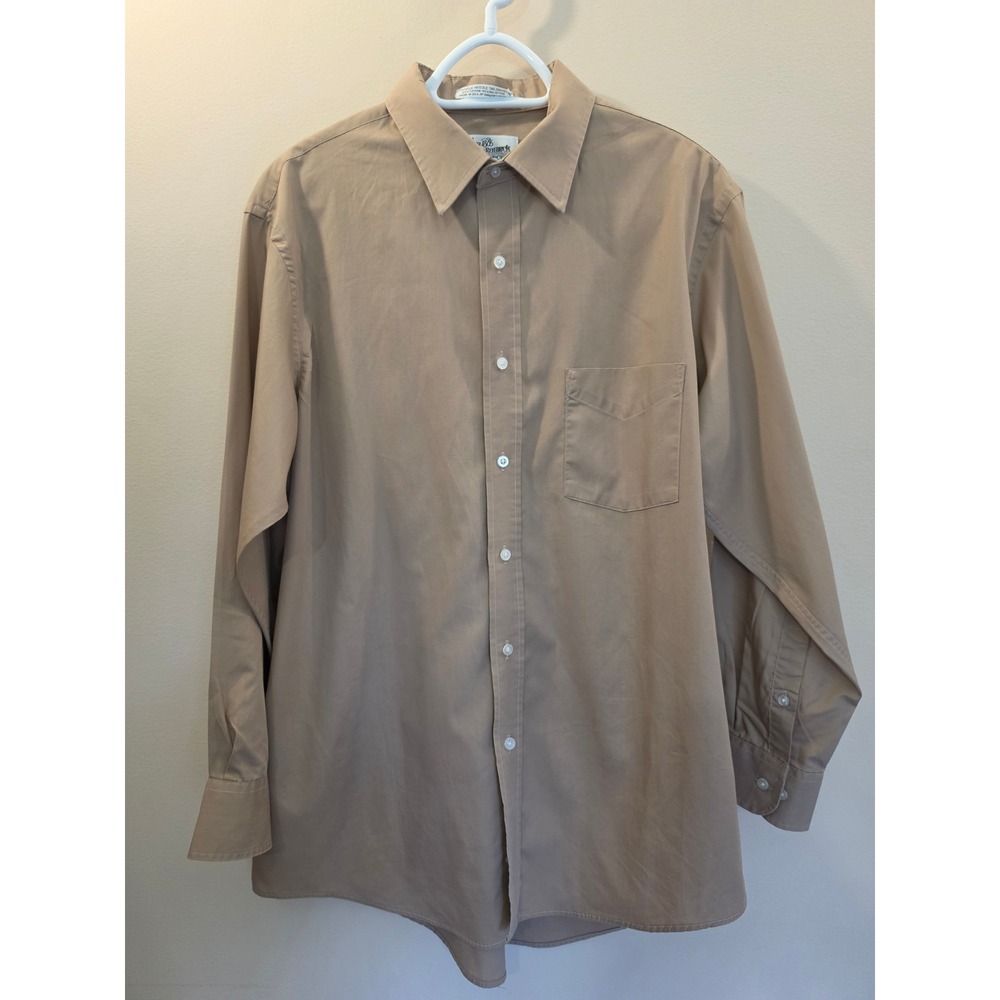 Vintage Sears Roebuck and Co Mens Tan Dress Shirt 16.5 32/33 Cotton Blend USA